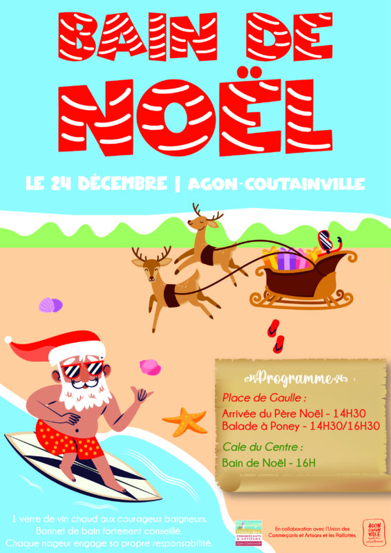 Bain de Noël , arrivée du père Noël et balade à poney